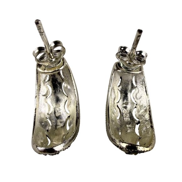 Vintage 925 Sterling Silver Womens Black Marcasite Textured Hoop Earrings - Picture 3 of 5